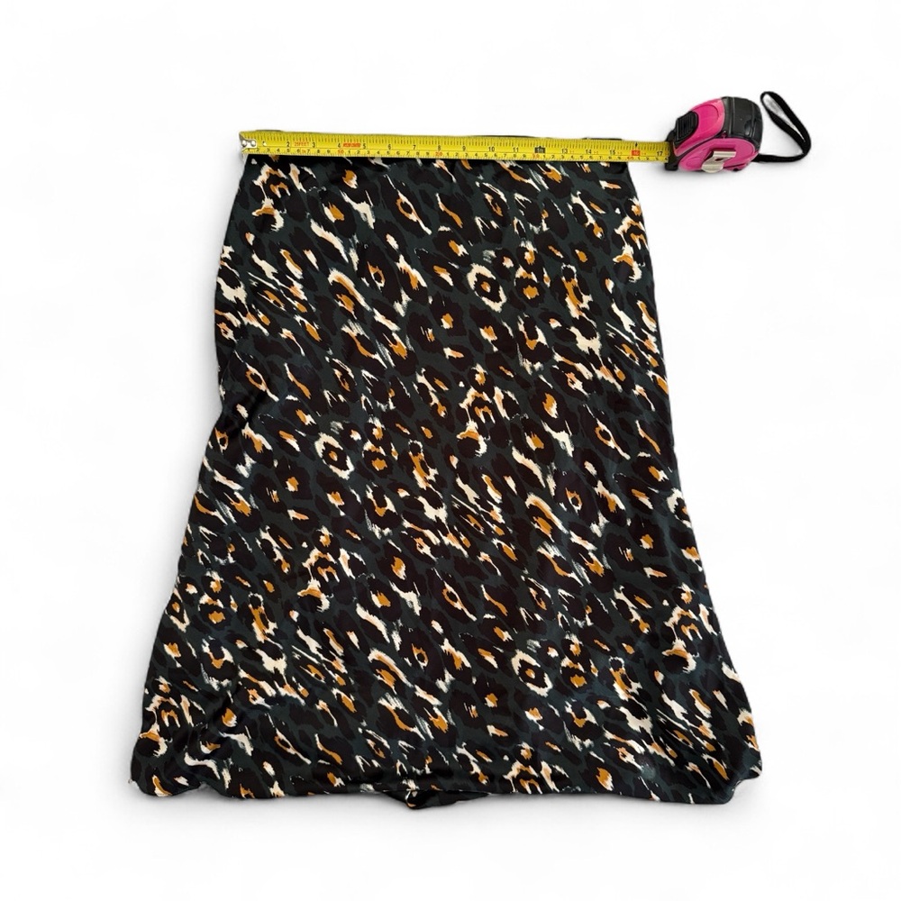 Express Dark Green Leopard Print Satin Silky Midi Slip Skirt Medium Autumn - Picture 3 of 8